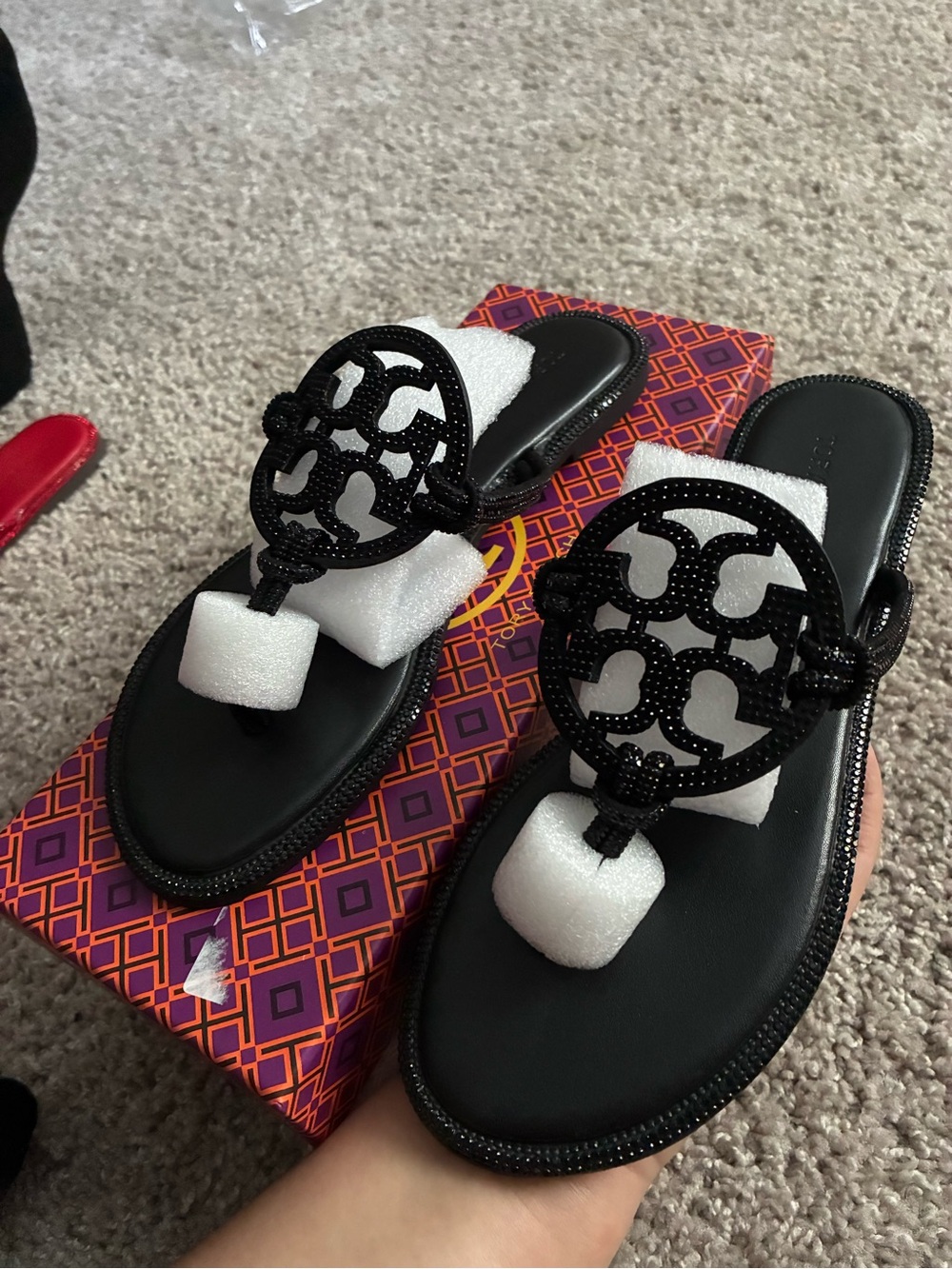 Black Logo Medallion Thong Sandal - Women Tory brunch